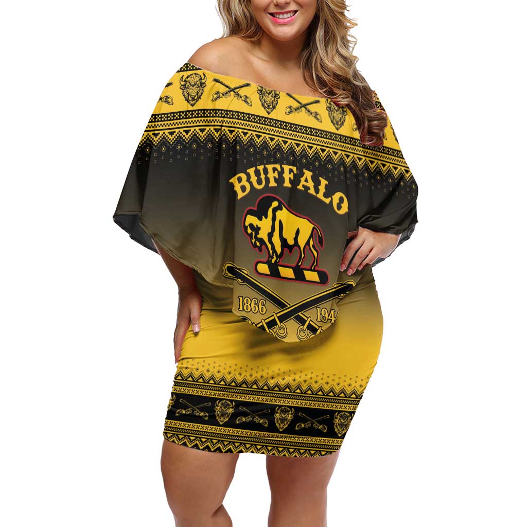 Buffalo Soldiers Christmas Off Shoulder Short Dress 10th Cavalry Regiment - Wonder Print Shop