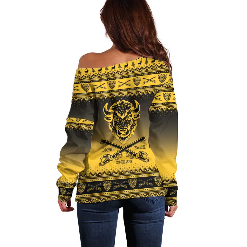Buffalo Soldiers Christmas Off Shoulder Sweater 10th Cavalry Regiment - Wonder Print Shop