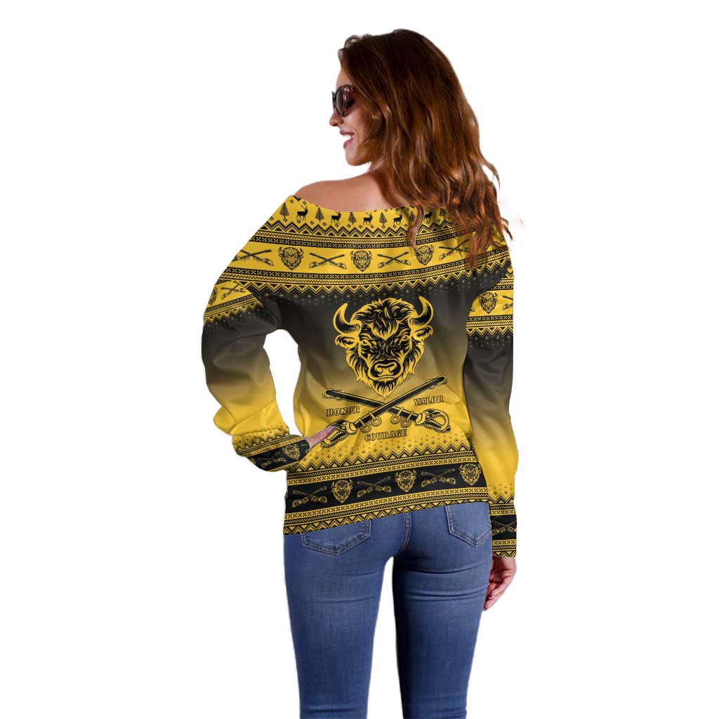 Buffalo Soldiers Christmas Off Shoulder Sweater 10th Cavalry Regiment - Wonder Print Shop