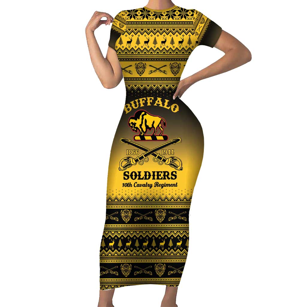 Buffalo Soldiers Christmas Short Sleeve Bodycon Dress 10th Cavalry Regiment - Wonder Print Shop
