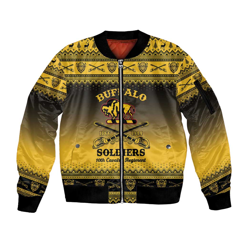 Buffalo Soldiers Christmas Sleeve Zip Bomber Jacket 10th Cavalry Regiment - Wonder Print Shop