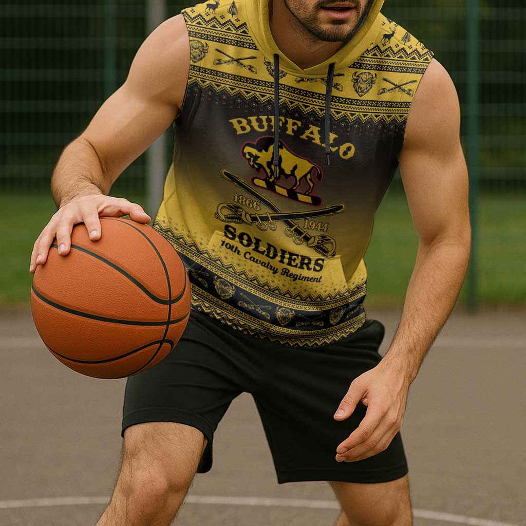 Buffalo Soldiers Christmas Sleeveless Hoodie 10th Cavalry Regiment - Wonder Print Shop