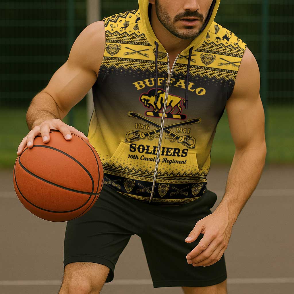 Buffalo Soldiers Christmas Sleeveless Zip Hoodie 10th Cavalry Regiment - Wonder Print Shop