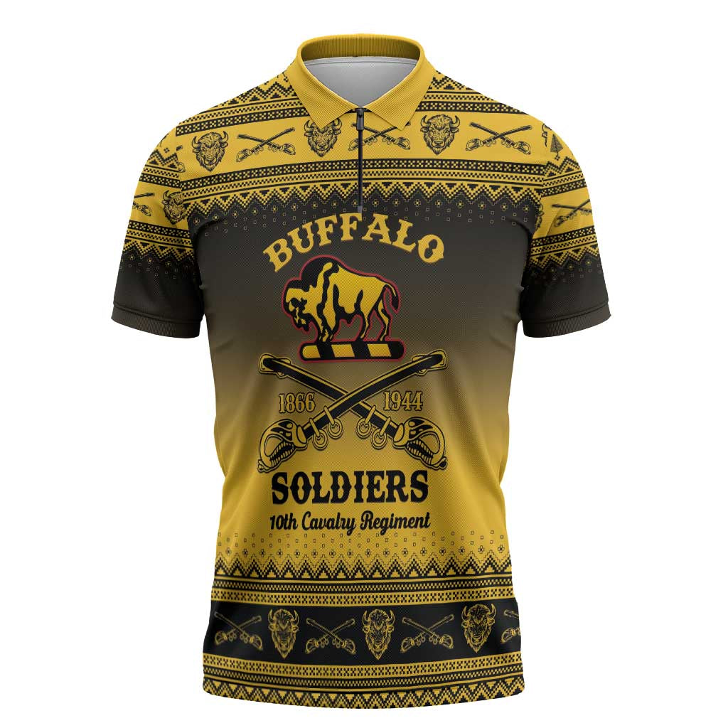Buffalo Soldiers Christmas Zipper Polo Shirt 10th Cavalry Regiment - Wonder Print Shop