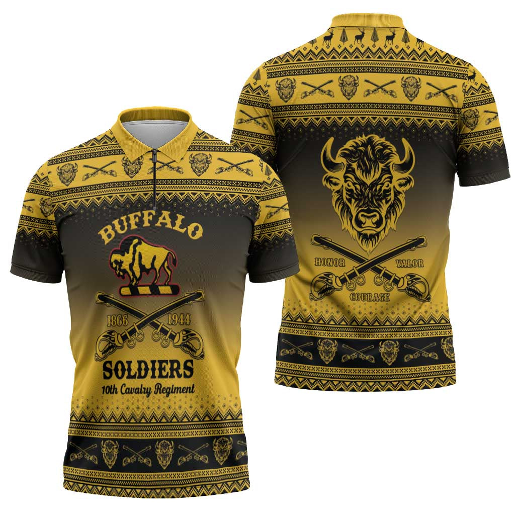 Buffalo Soldiers Christmas Zipper Polo Shirt 10th Cavalry Regiment - Wonder Print Shop