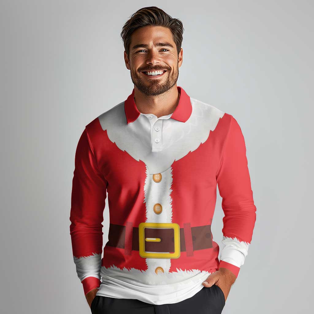 Santa Claus Costume Long Sleeve Polo Shirt Christmas Holiday Cosplay - Wonder Print Shop