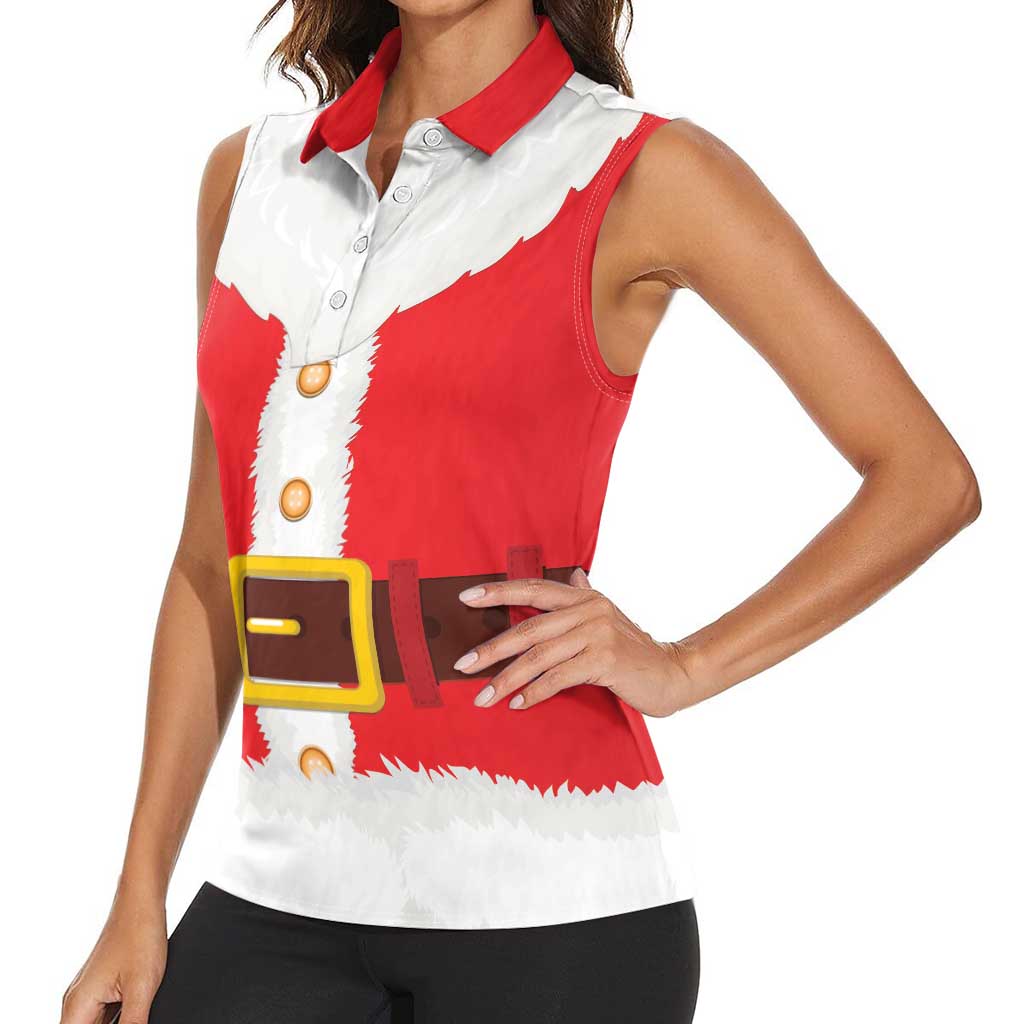 Santa Claus Costume Women Sleeveless Polo Shirt Christmas Holiday Cosplay - Wonder Print Shop