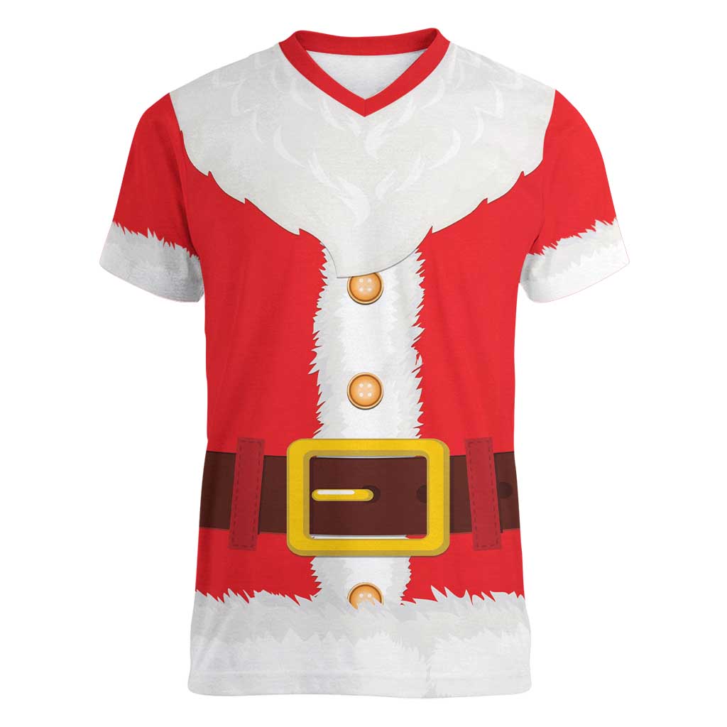 Santa Claus Costume Women V-Neck T-Shirt Christmas Holiday Cosplay - Wonder Print Shop