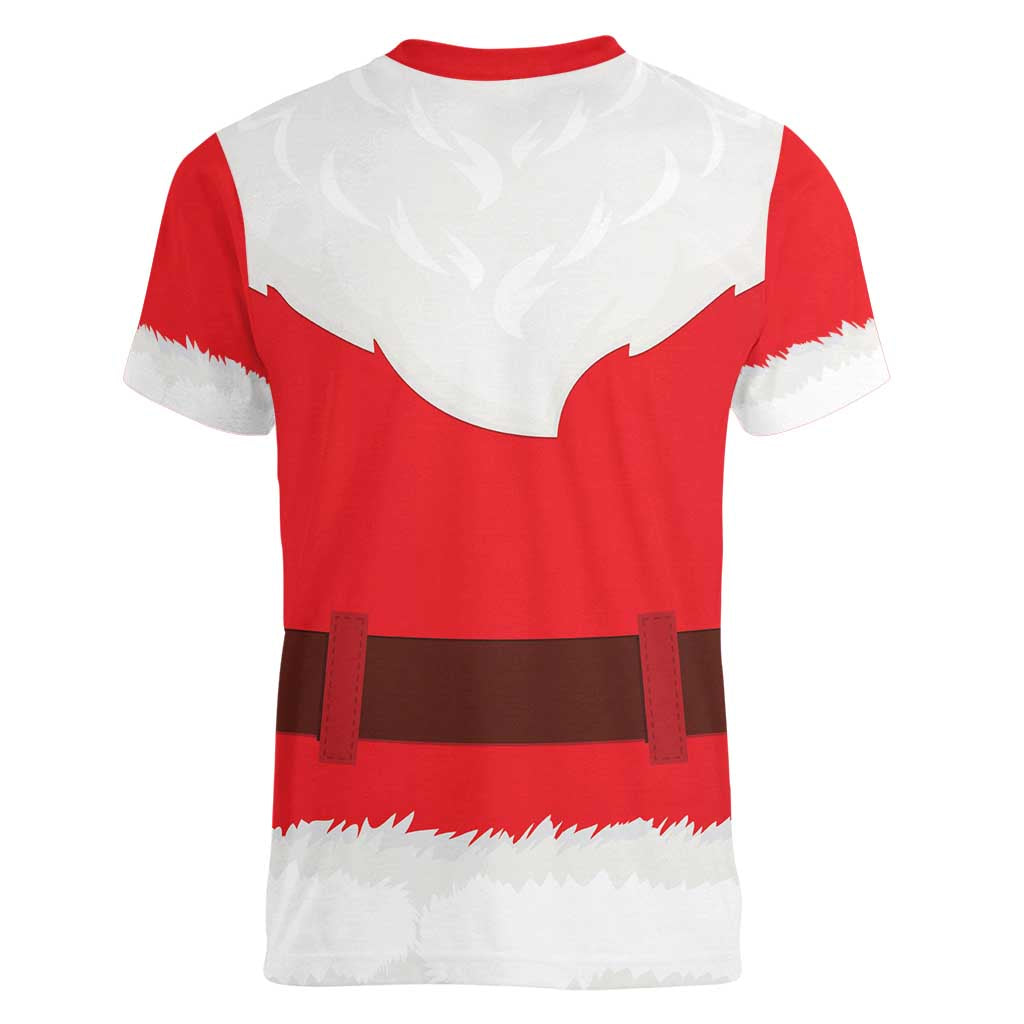 Santa Claus Costume Women V-Neck T-Shirt Christmas Holiday Cosplay - Wonder Print Shop