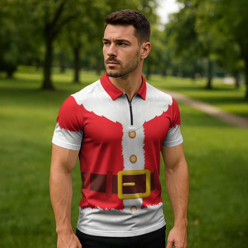 Santa Claus Costume Zipper Polo Shirt Christmas Holiday Cosplay - Wonder Print Shop