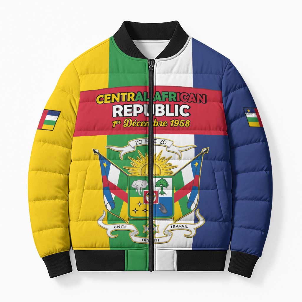 Personalized Central African Republic Bomber Puffer Jacket Happy Republic Day - Wonder Print Shop