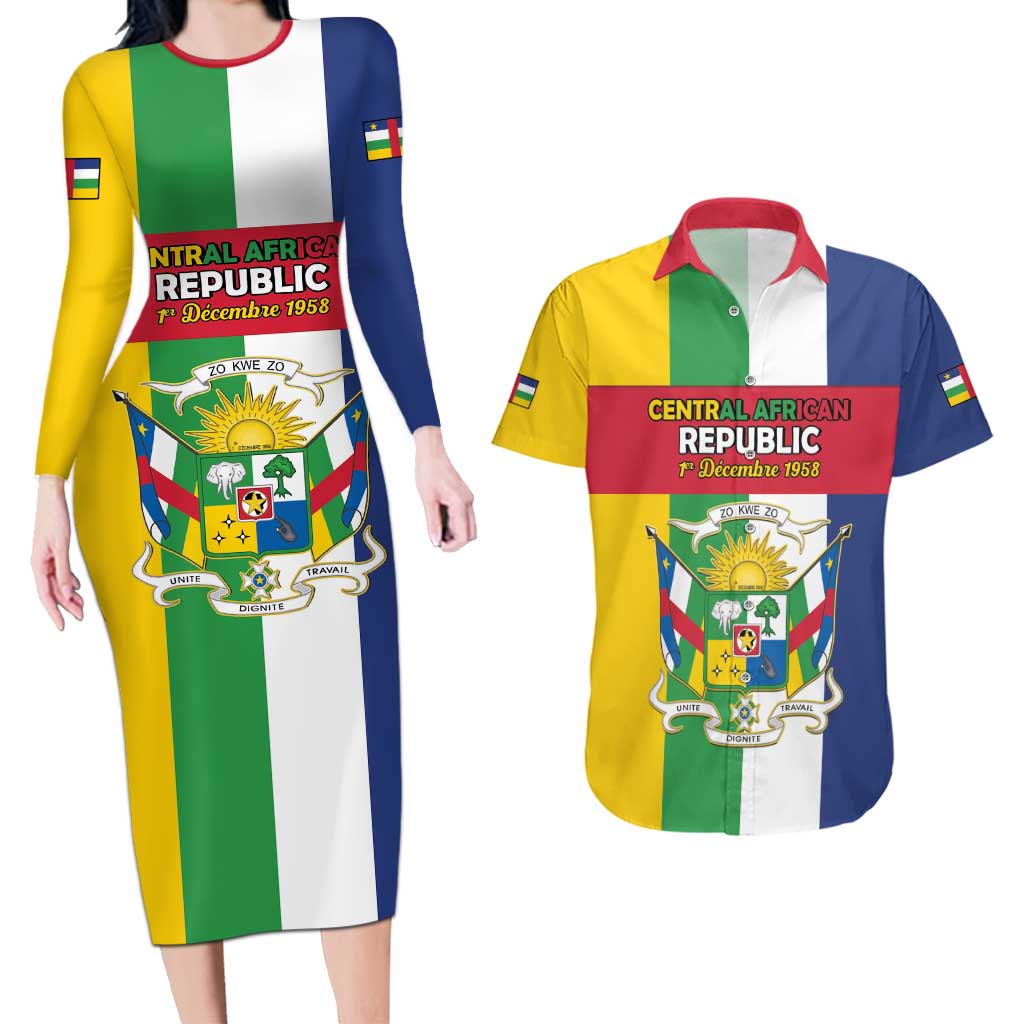 Personalized Central African Republic Couples Matching Long Sleeve Bodycon Dress and Hawaiian Shirt Happy Republic Day - Wonder Print Shop