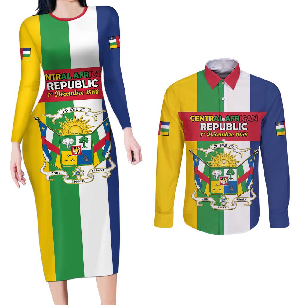 Personalized Central African Republic Couples Matching Long Sleeve Bodycon Dress and Long Sleeve Button Shirt Happy Republic Day - Wonder Print Shop