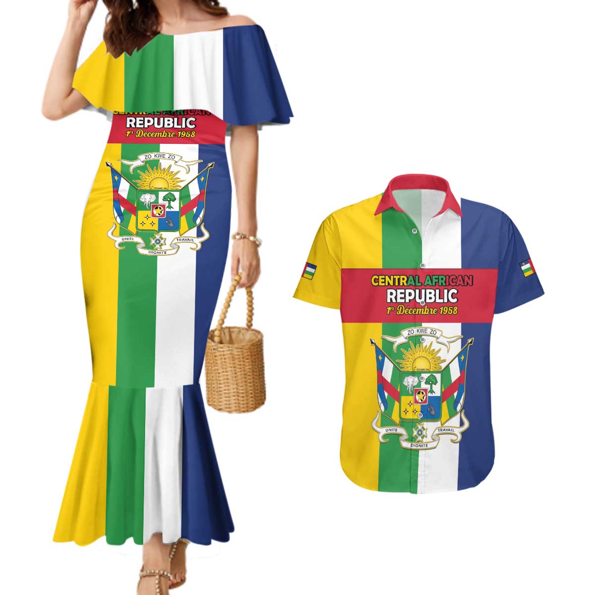Personalized Central African Republic Couples Matching Mermaid Dress and Hawaiian Shirt Happy Republic Day - Wonder Print Shop