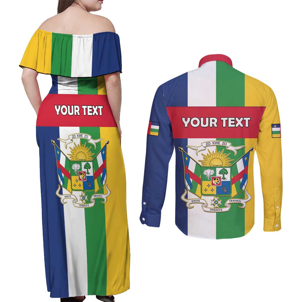 Personalized Central African Republic Couples Matching Off Shoulder Maxi Dress and Long Sleeve Button Shirt Happy Republic Day - Wonder Print Shop