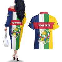 Personalized Central African Republic Couples Matching Off The Shoulder Long Sleeve Dress and Hawaiian Shirt Happy Republic Day - Wonder Print Shop
