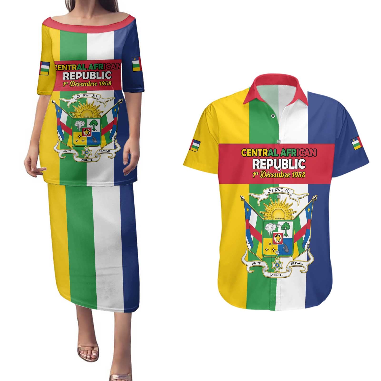 Personalized Central African Republic Couples Matching Puletasi and Hawaiian Shirt Happy Republic Day - Wonder Print Shop