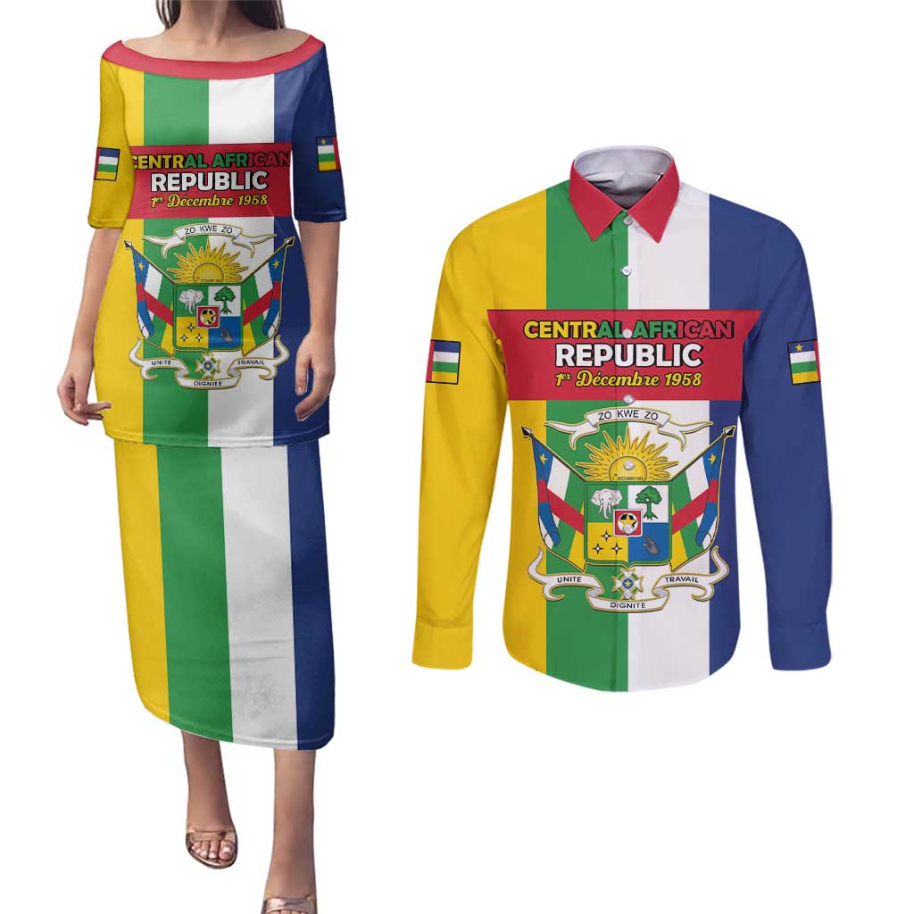 Personalized Central African Republic Couples Matching Puletasi and Long Sleeve Button Shirt Happy Republic Day - Wonder Print Shop