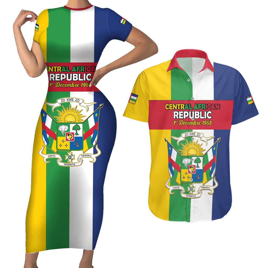 Personalized Central African Republic Couples Matching Short Sleeve Bodycon Dress and Hawaiian Shirt Happy Republic Day - Wonder Print Shop