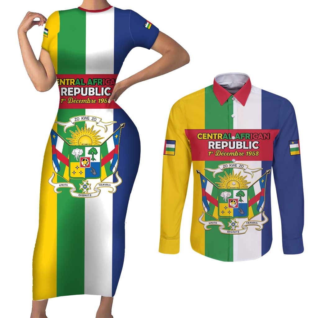 Personalized Central African Republic Couples Matching Short Sleeve Bodycon Dress and Long Sleeve Button Shirt Happy Republic Day - Wonder Print Shop