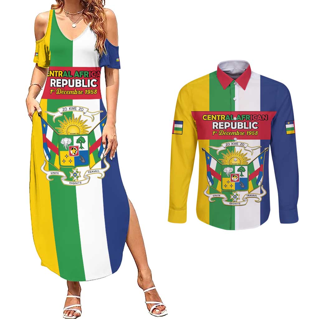 Personalized Central African Republic Couples Matching Summer Maxi Dress and Long Sleeve Button Shirt Happy Republic Day - Wonder Print Shop