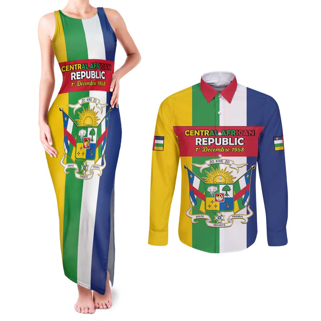Personalized Central African Republic Couples Matching Tank Maxi Dress and Long Sleeve Button Shirt Happy Republic Day - Wonder Print Shop