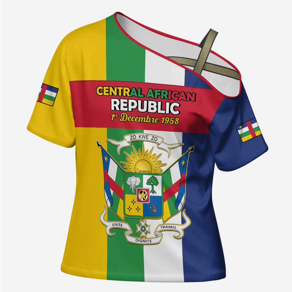 Personalized Central African Republic Cross Shoulder Shirt Happy Republic Day - Wonder Print Shop