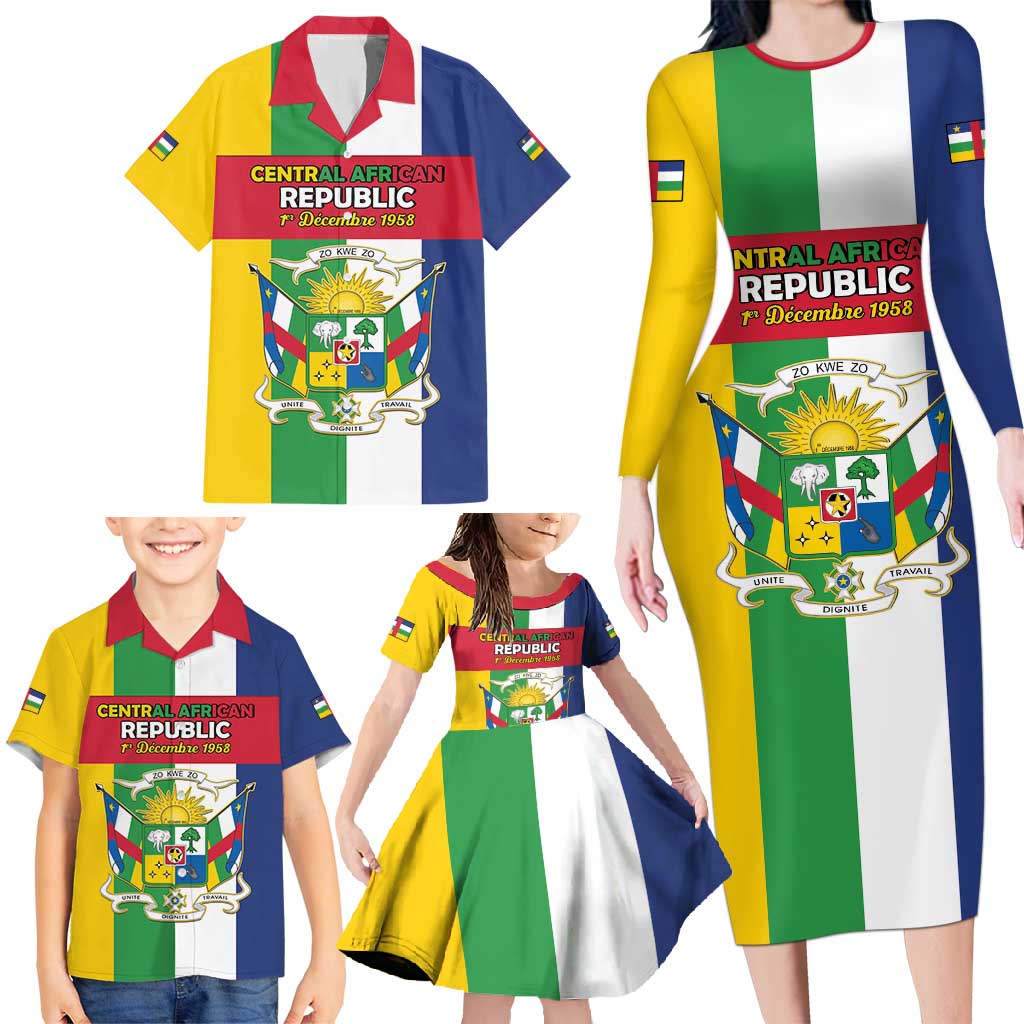 Personalized Central African Republic Family Matching Long Sleeve Bodycon Dress and Hawaiian Shirt Happy Republic Day - Wonder Print Shop