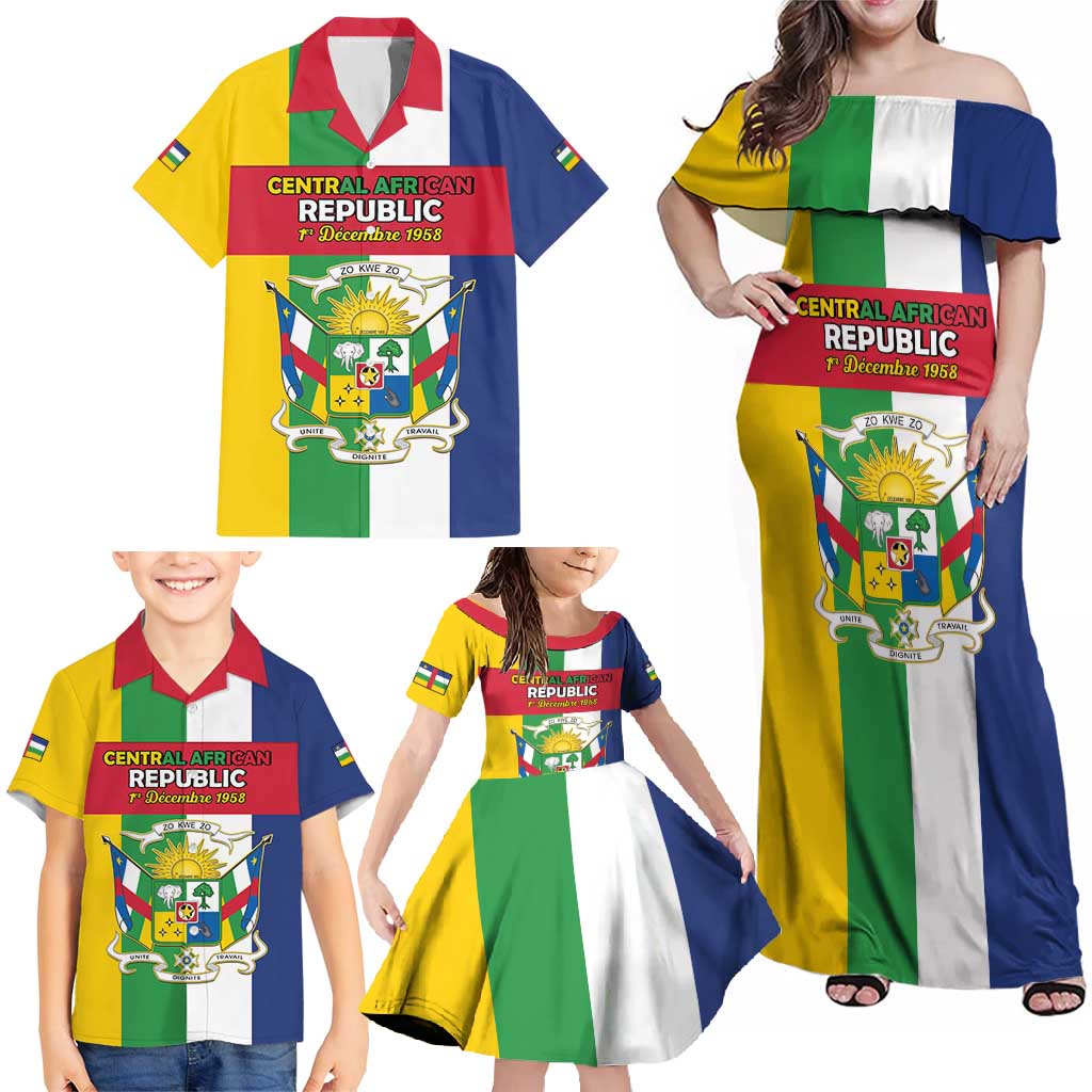 Personalized Central African Republic Family Matching Off Shoulder Maxi Dress and Hawaiian Shirt Happy Republic Day - Wonder Print Shop