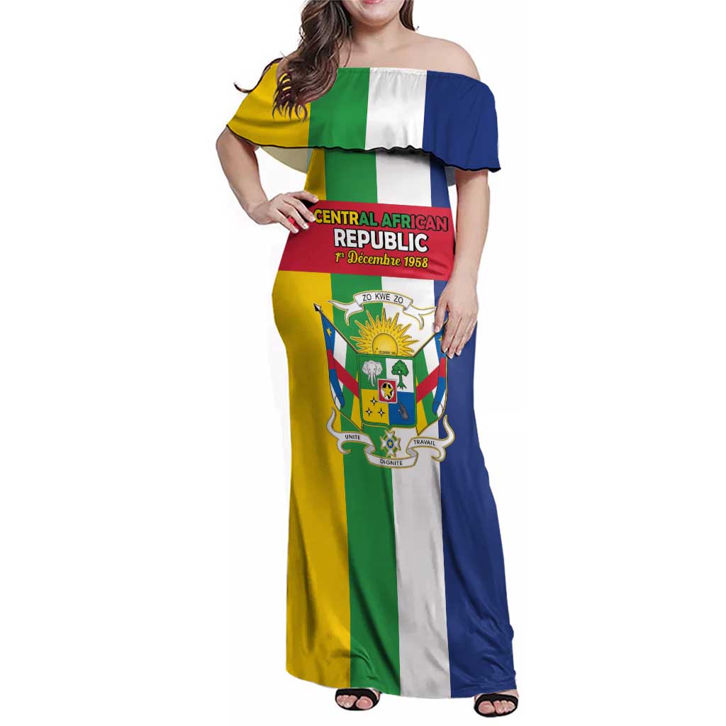 Personalized Central African Republic Family Matching Off Shoulder Maxi Dress and Hawaiian Shirt Happy Republic Day - Wonder Print Shop