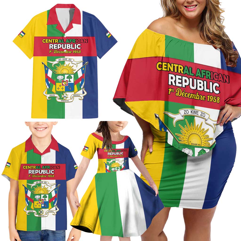 Personalized Central African Republic Family Matching Off Shoulder Short Dress and Hawaiian Shirt Happy Republic Day - Wonder Print Shop