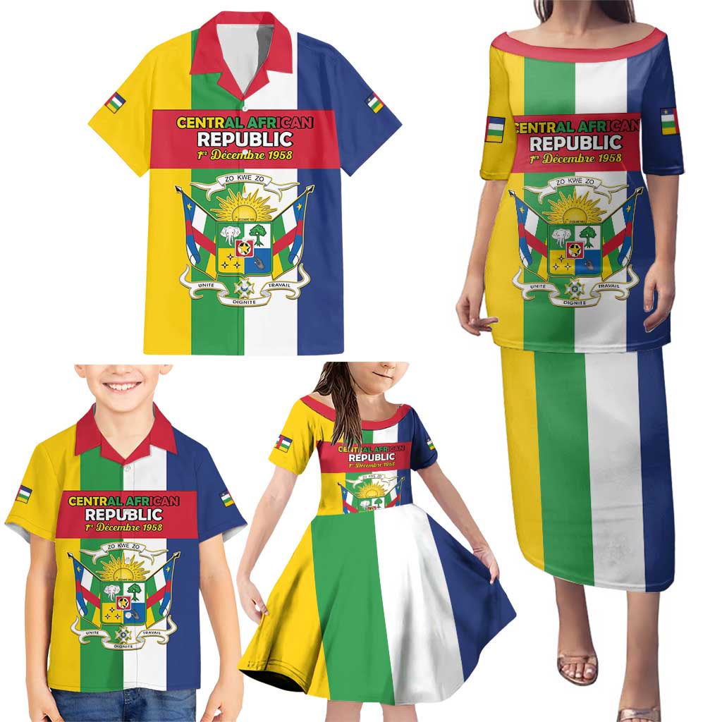 Personalized Central African Republic Family Matching Puletasi and Hawaiian Shirt Happy Republic Day - Wonder Print Shop