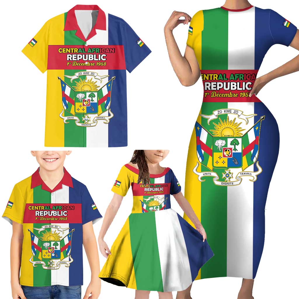 Personalized Central African Republic Family Matching Short Sleeve Bodycon Dress and Hawaiian Shirt Happy Republic Day - Wonder Print Shop