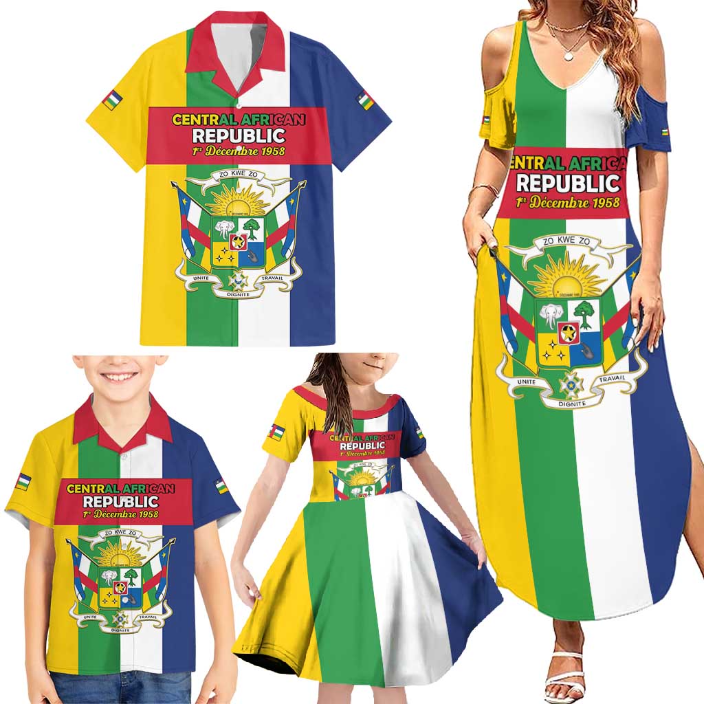 Personalized Central African Republic Family Matching Summer Maxi Dress and Hawaiian Shirt Happy Republic Day - Wonder Print Shop