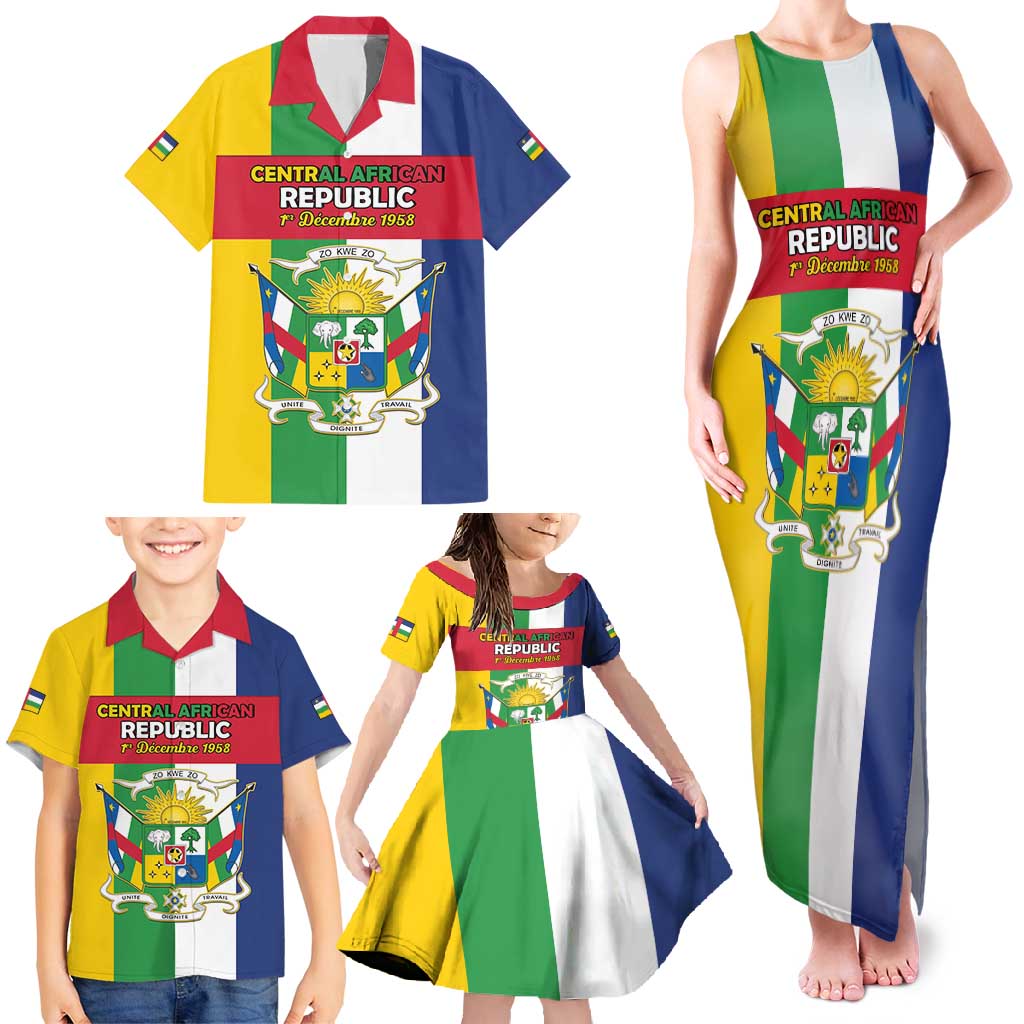 Personalized Central African Republic Family Matching Tank Maxi Dress and Hawaiian Shirt Happy Republic Day - Wonder Print Shop