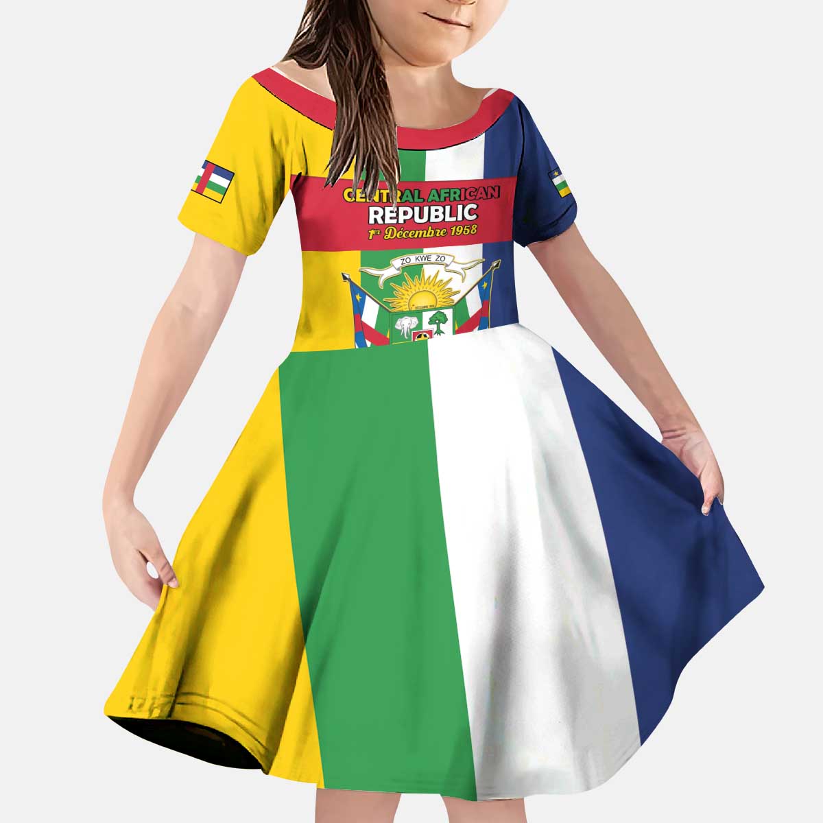 Personalized Central African Republic Kid Short Sleeve Dress Happy Republic Day - Wonder Print Shop