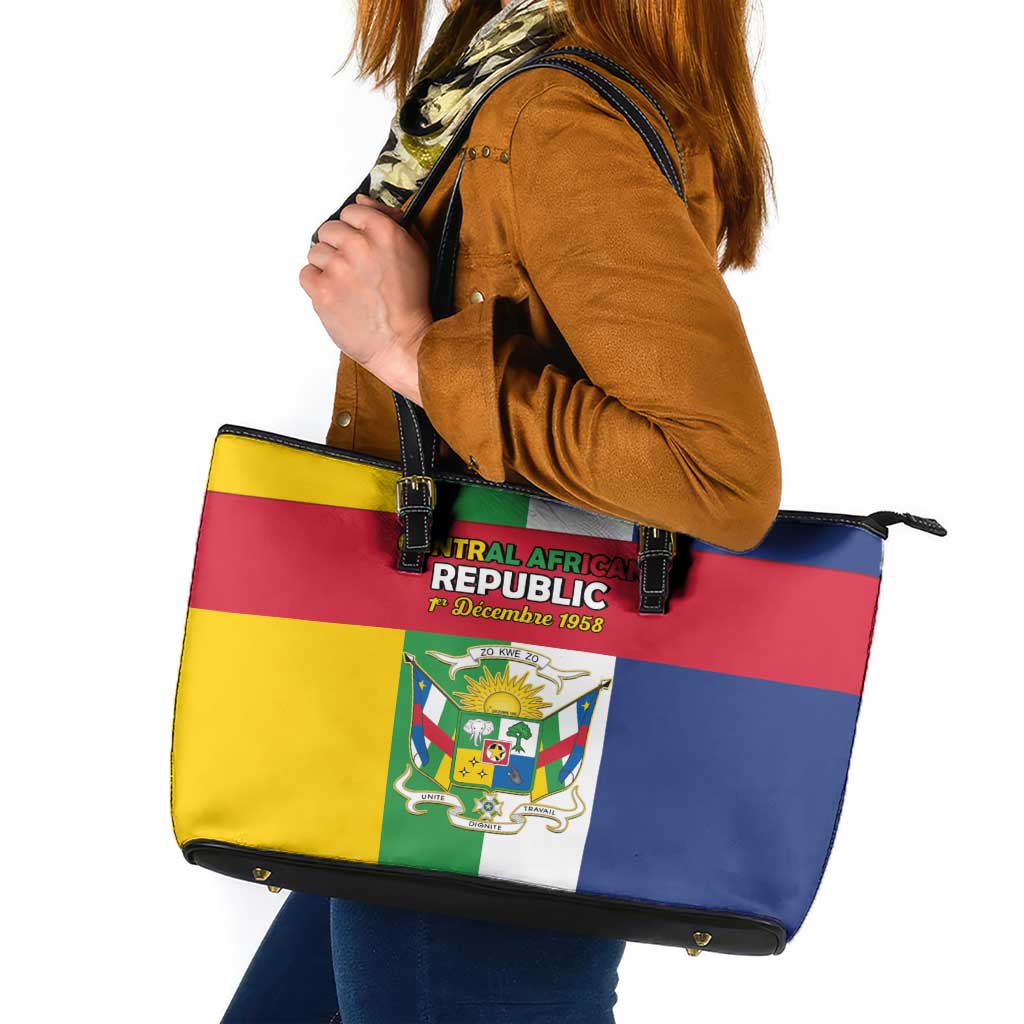 Central African Republic Leather Tote Bag Happy Republic Day - Wonder Print Shop