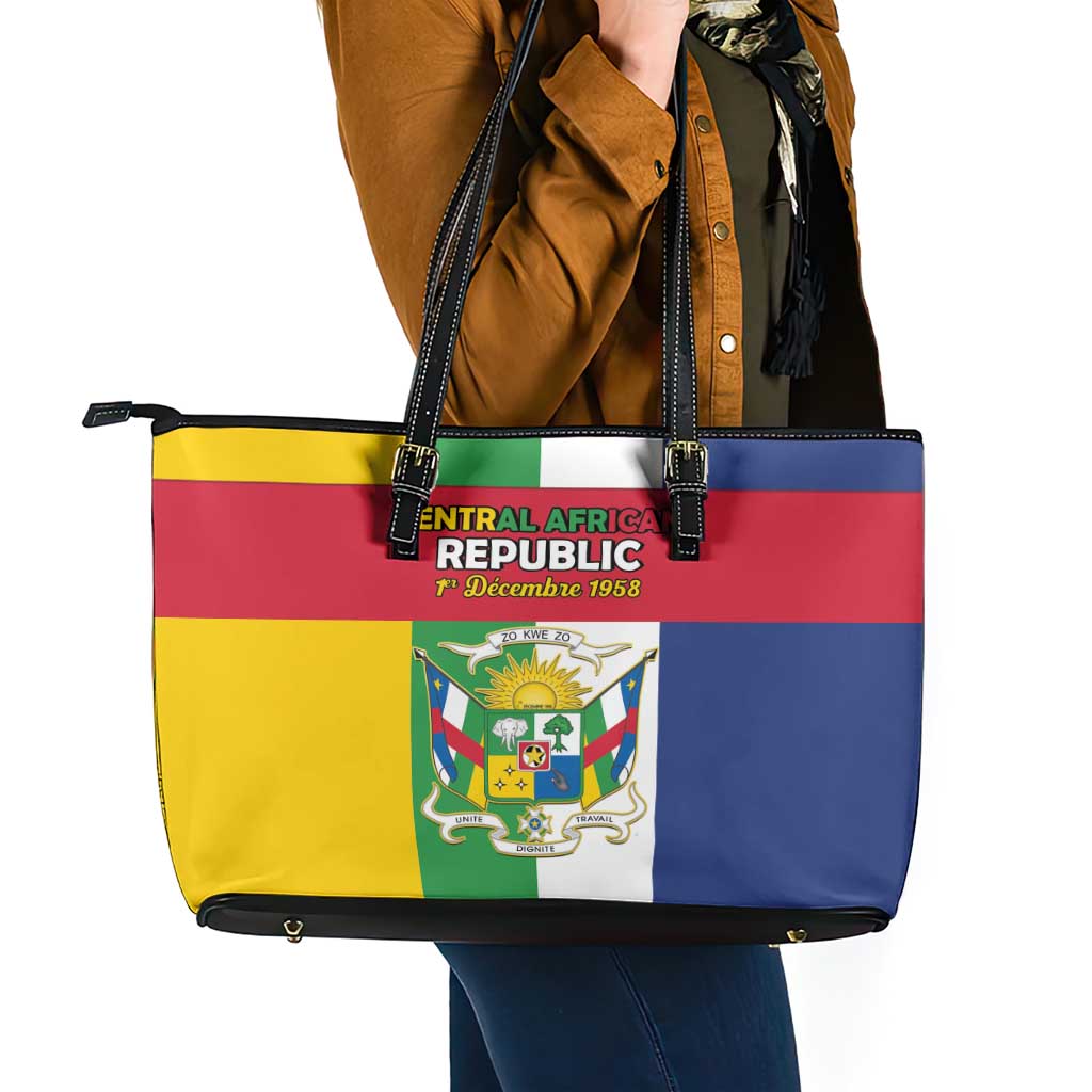 Central African Republic Leather Tote Bag Happy Republic Day - Wonder Print Shop
