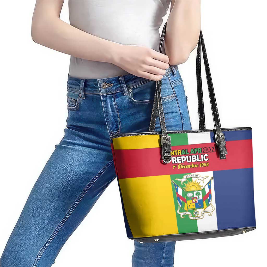 Central African Republic Leather Tote Bag Happy Republic Day - Wonder Print Shop