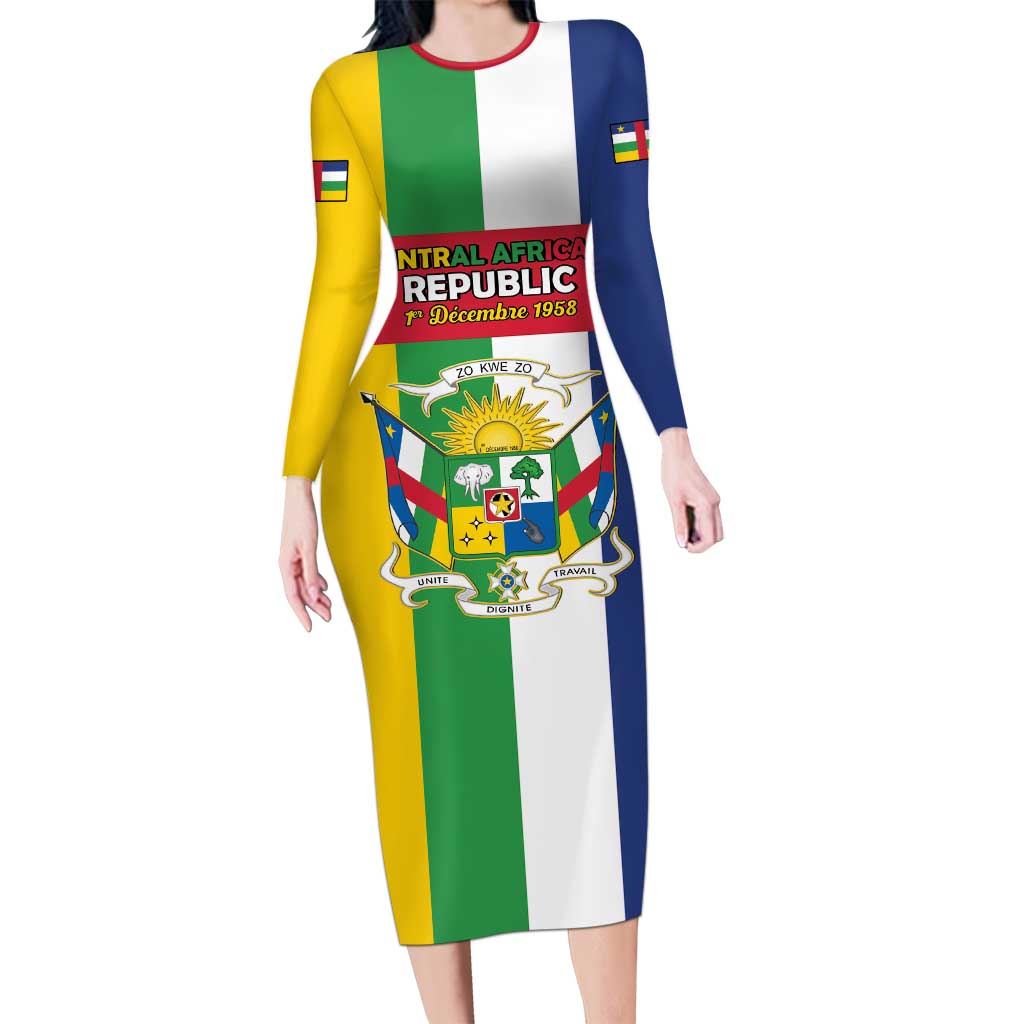 Personalized Central African Republic Long Sleeve Bodycon Dress Happy Republic Day - Wonder Print Shop