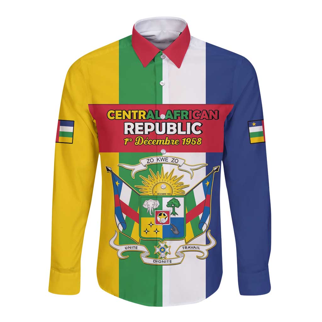 Personalized Central African Republic Long Sleeve Button Shirt Happy Republic Day - Wonder Print Shop