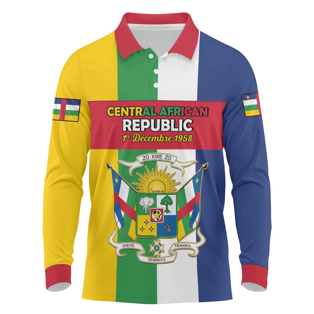 Personalized Central African Republic Long Sleeve Polo Shirt Happy Republic Day - Wonder Print Shop