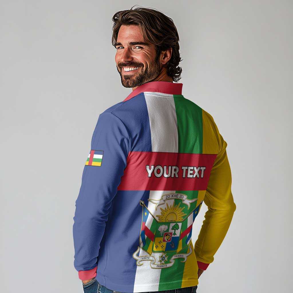 Personalized Central African Republic Long Sleeve Polo Shirt Happy Republic Day - Wonder Print Shop