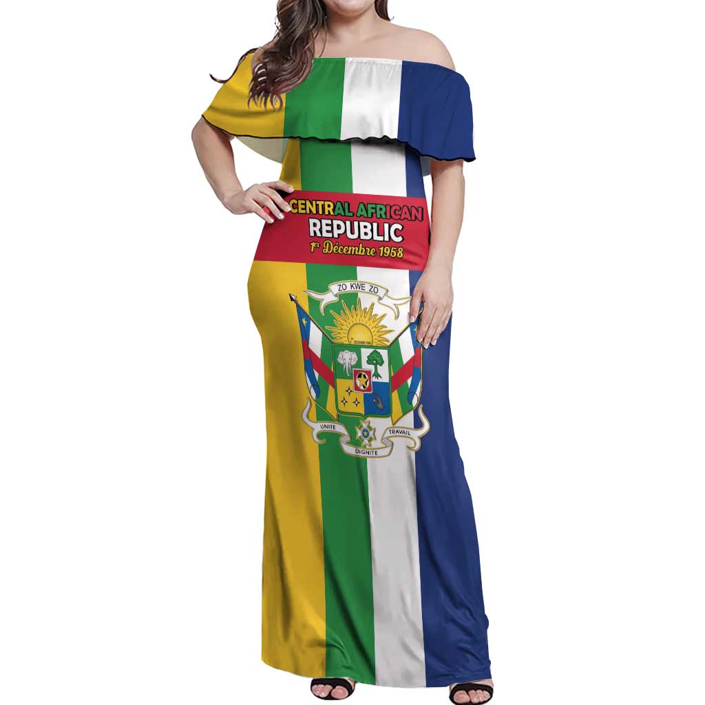 Personalized Central African Republic Off Shoulder Maxi Dress Happy Republic Day - Wonder Print Shop