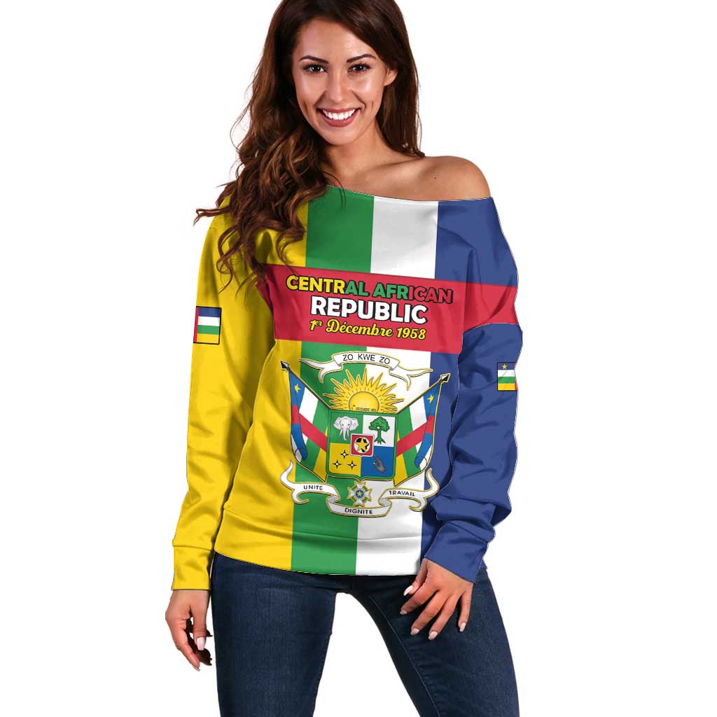 Personalized Central African Republic Off Shoulder Sweater Happy Republic Day - Wonder Print Shop