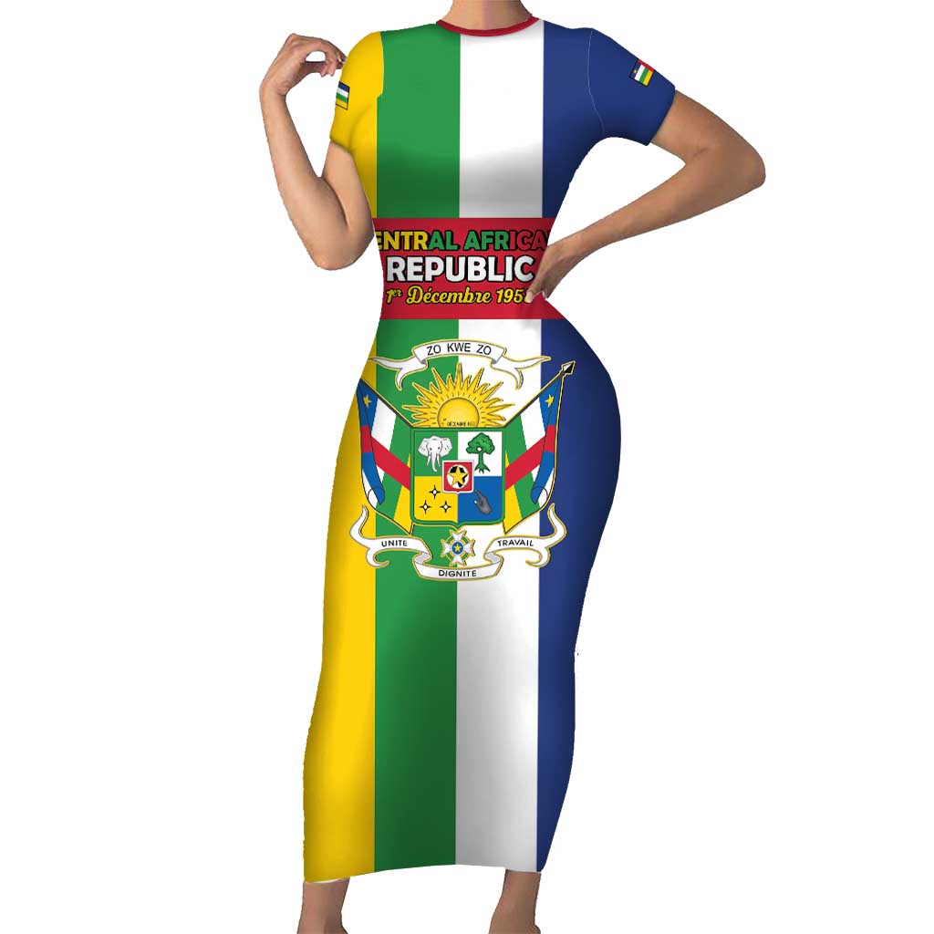 Personalized Central African Republic Short Sleeve Bodycon Dress Happy Republic Day - Wonder Print Shop
