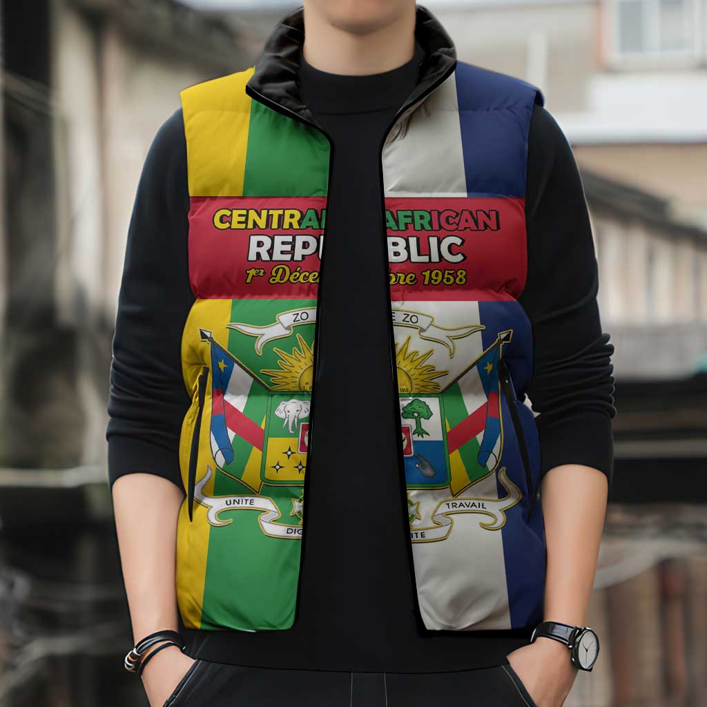 Personalized Central African Republic Sleeveless Puffer Jacket Happy Republic Day - Wonder Print Shop