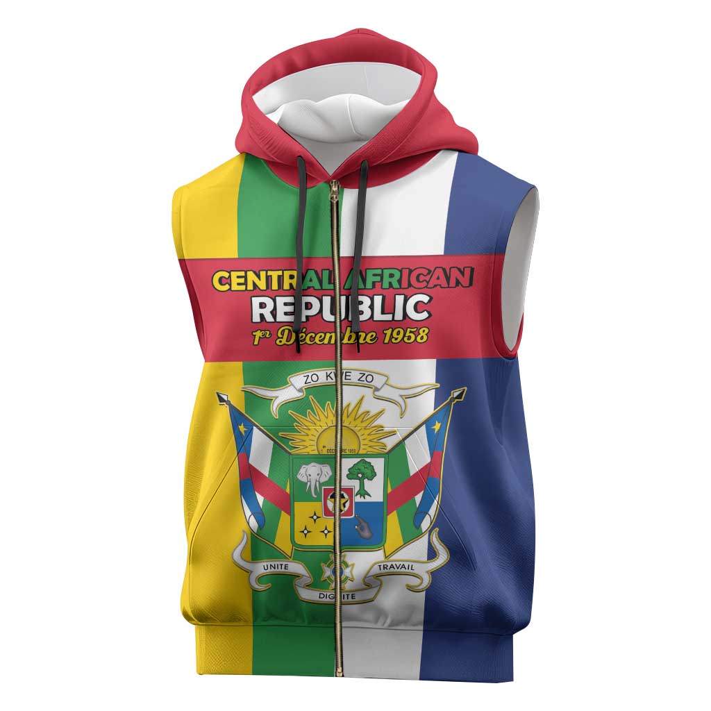 Personalized Central African Republic Sleeveless Zip Hoodie Happy Republic Day - Wonder Print Shop