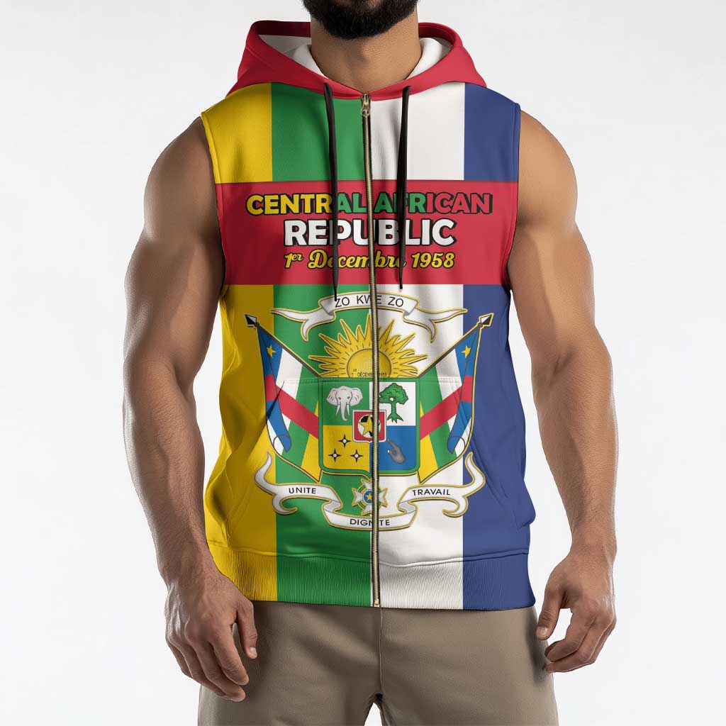 Personalized Central African Republic Sleeveless Zip Hoodie Happy Republic Day - Wonder Print Shop