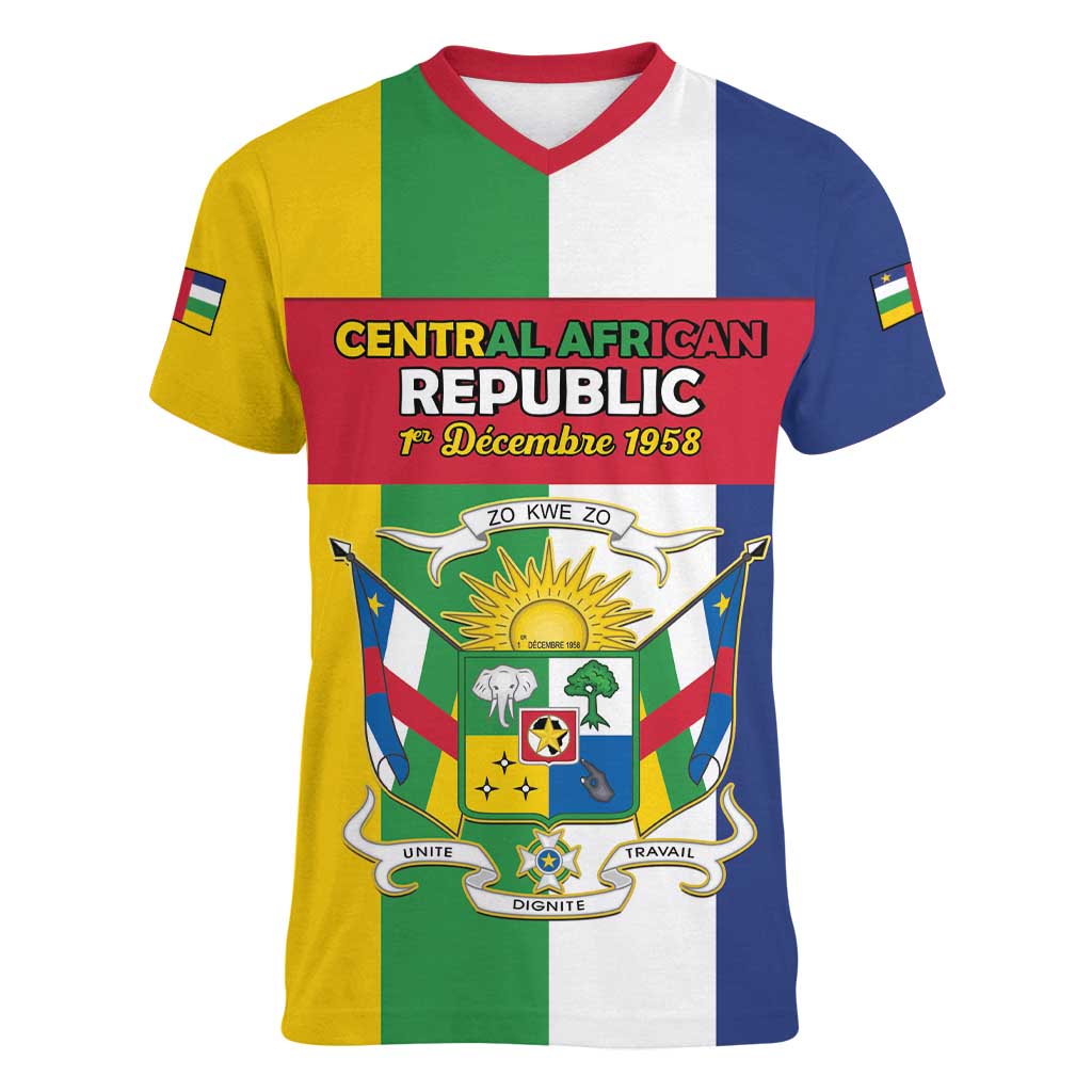 Personalized Central African Republic Women V-Neck T-Shirt Happy Republic Day - Wonder Print Shop